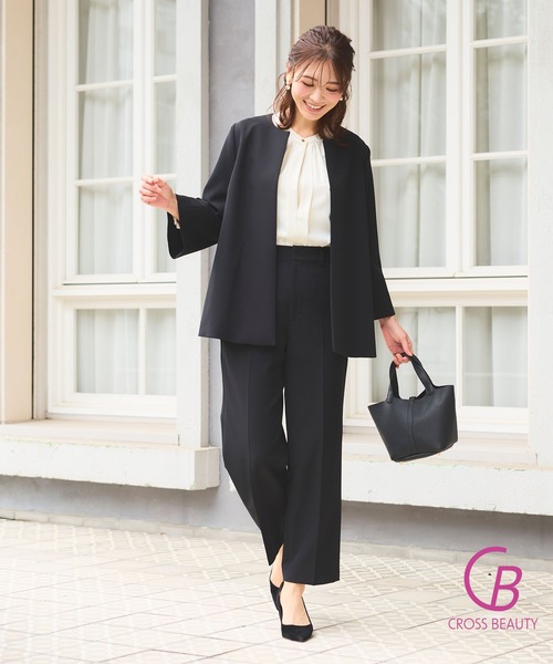 CROSS FUNCTION（クロスファンクション）の「【入荷禁止】《洗える・ストレッチ・シワになりにくい》正解 Aラインフレアジャケット【CF/クロスファンクション】（ノーカラージャケット・レディース・ブラック/ライトグレー/ベージュ/ネイビー・7号/9号/11号/13号/15号）」の10枚目の写真