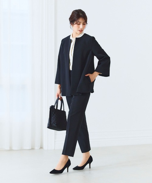 CROSS FUNCTION（クロスファンクション）の「【入荷禁止】《洗える・ストレッチ・シワになりにくい》正解 Aラインフレアジャケット【CF/クロスファンクション】（ノーカラージャケット・レディース・ブラック/ライトグレー/ベージュ/ネイビー・7号/9号/11号/13号/15号）」の16枚目の写真