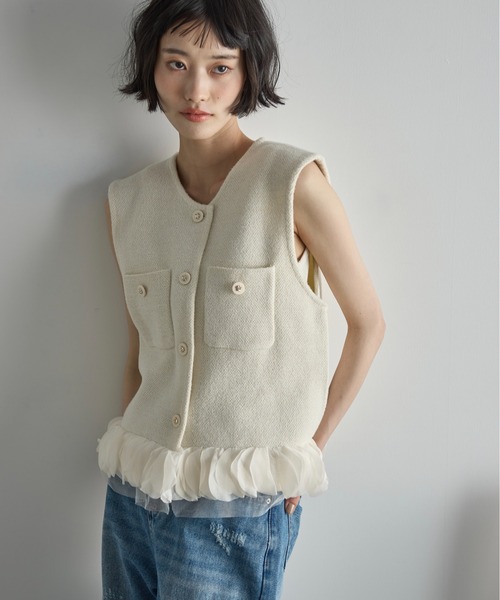 454y*美品 バンヤードストーム ツイード ベルト付き ジレ ベスト