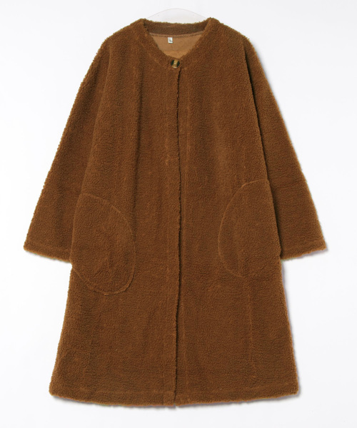 STYLEBLOCK（スタイルブロック）の「ノーカラーボアコート（ムートンコート・レディース・ライトブラウン/ダークブラウン・FREE）」の5枚目の写真