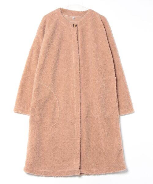 STYLEBLOCK（スタイルブロック）の「ノーカラーボアコート（ムートンコート・レディース・ライトブラウン/ダークブラウン・FREE）」の6枚目の写真