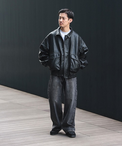 セール】クラシック フェイクレザー ブルゾン【ユニセックス