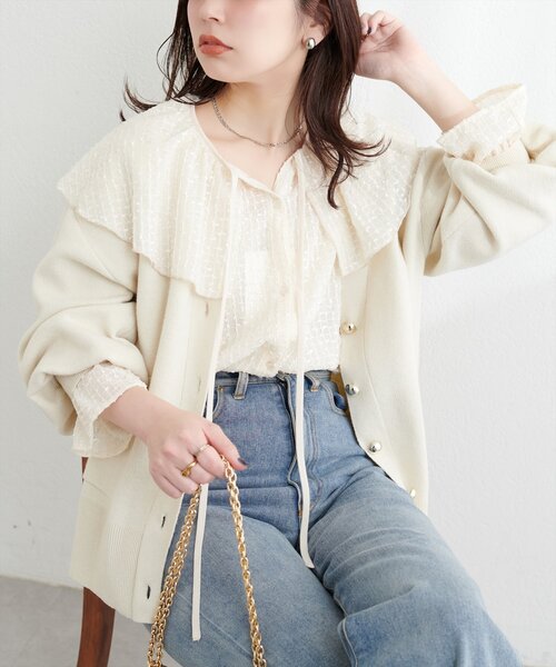 natural couture（ナチュラルクチュール）の「ぷっくり金ボタンミドルカーデ（カーディガン/ボレロ・レディース・チャコールグレー/アイボリー/ピンク/キャメル/イエロー・FREE）」の3枚目の写真