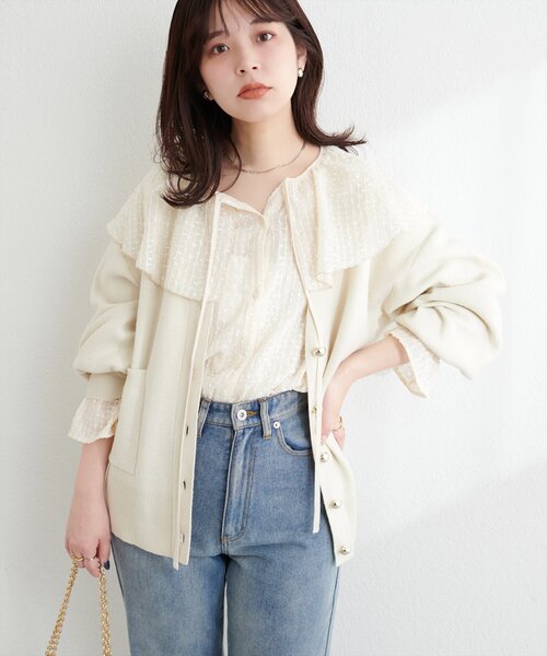 natural couture（ナチュラルクチュール）の「ぷっくり金ボタンミドルカーデ（カーディガン/ボレロ・レディース・チャコールグレー/アイボリー/ピンク/キャメル/イエロー・FREE）」の7枚目の写真