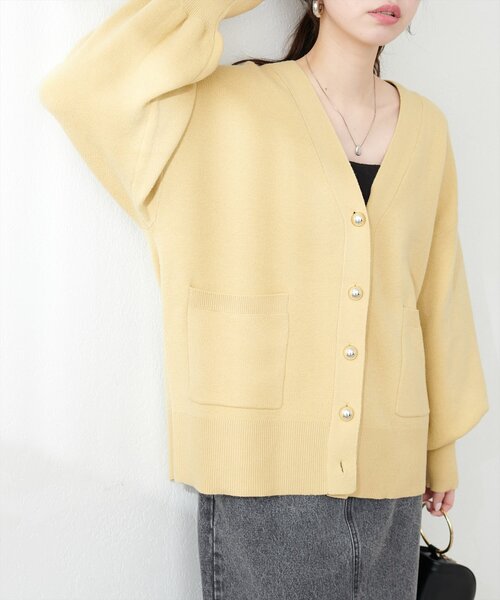 natural couture（ナチュラルクチュール）の「ぷっくり金ボタンミドルカーデ（カーディガン/ボレロ・レディース・チャコールグレー/アイボリー/ピンク/キャメル/イエロー・FREE）」の18枚目の写真