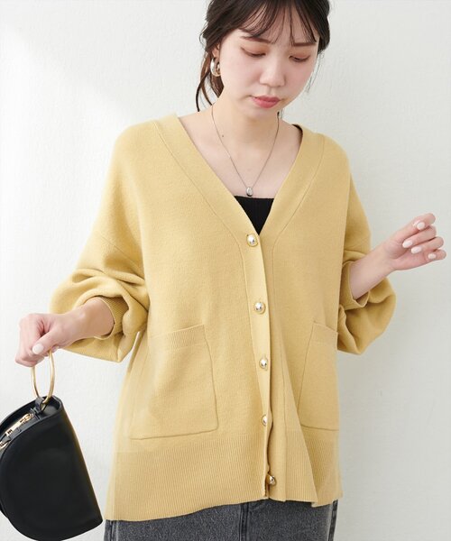natural couture（ナチュラルクチュール）の「ぷっくり金ボタンミドルカーデ（カーディガン/ボレロ・レディース・チャコールグレー/アイボリー/ピンク/キャメル/イエロー・FREE）」の19枚目の写真
