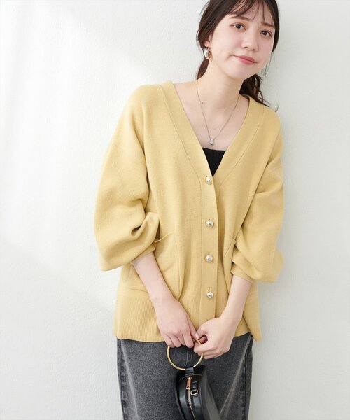 natural couture（ナチュラルクチュール）の「ぷっくり金ボタンミドルカーデ（カーディガン/ボレロ・レディース・チャコールグレー/アイボリー/ピンク/キャメル/イエロー・FREE）」の20枚目の写真