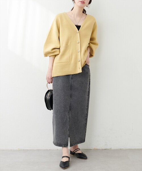 natural couture（ナチュラルクチュール）の「ぷっくり金ボタンミドルカーデ（カーディガン/ボレロ・レディース・チャコールグレー/アイボリー/ピンク/キャメル/イエロー・FREE）」の21枚目の写真