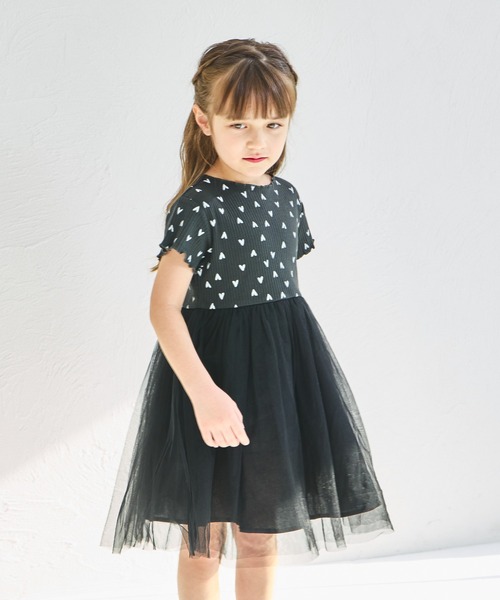 pairmanon（ペアマノン）の「【リンクコーデ】【リブコットン100】チュールドッキングワンピース（ワンピース・キッズ・ブラック系その他2/ブラック系その他/ピンク系その他/ホワイト系その他・130/120/140/100/110/90/150）」の3枚目の写真