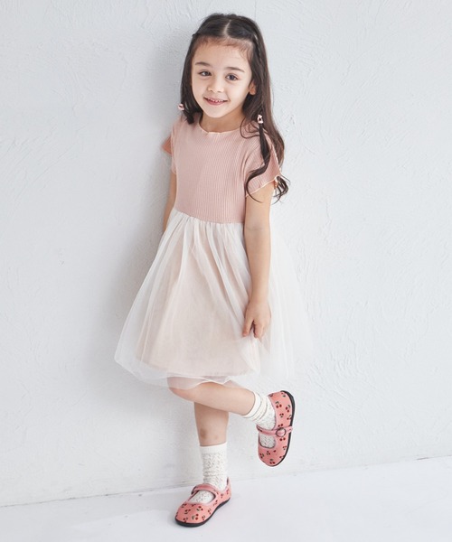 pairmanon（ペアマノン）の「【リンクコーデ】【リブコットン100】チュールドッキングワンピース（ワンピース・キッズ・ブラック系その他2/ブラック系その他/ピンク系その他/ホワイト系その他・130/120/140/100/110/90/150）」の4枚目の写真