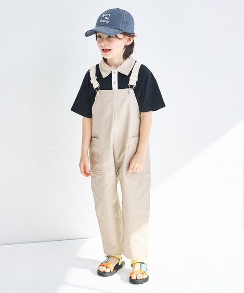 pairmanon（ペアマノン）の「【綿100%】【リンクコーデ】ツイルサロペット（サロペット/オーバーオール・キッズ・アイボリー/ブラック/ホワイト系その他/ベージュ・120/150/140/130/110/90/100）」の4枚目の写真