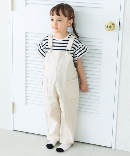 pairmanon（ペアマノン）の「【綿100%】【リンクコーデ】ツイルサロペット（サロペット/オーバーオール・キッズ・アイボリー/ブラック/ホワイト系その他/ベージュ・120/150/140/130/110/90/100）」の2枚目の写真