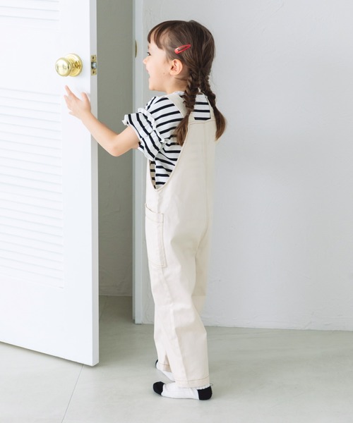pairmanon（ペアマノン）の「【綿100%】【リンクコーデ】ツイルサロペット（サロペット/オーバーオール・キッズ・アイボリー/ブラック/ホワイト系その他/ベージュ・120/150/140/130/110/90/100）」の6枚目の写真