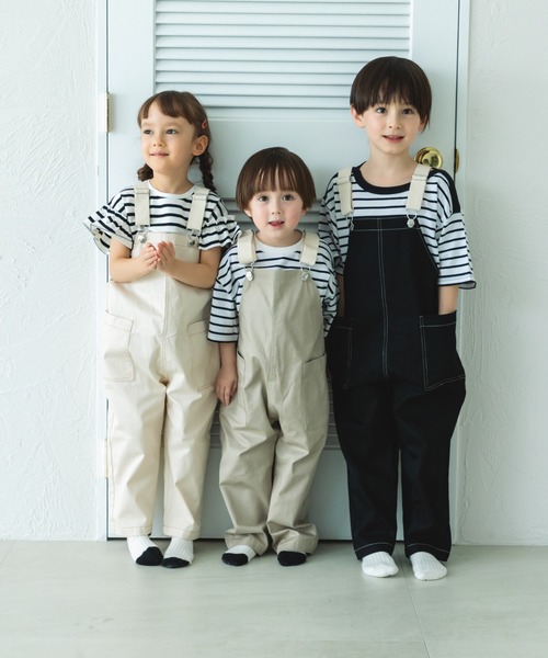 pairmanon（ペアマノン）の「【綿100%】【リンクコーデ】ツイルサロペット（サロペット/オーバーオール・キッズ・アイボリー/ブラック/ホワイト系その他/ベージュ・120/150/140/130/110/90/100）」の8枚目の写真