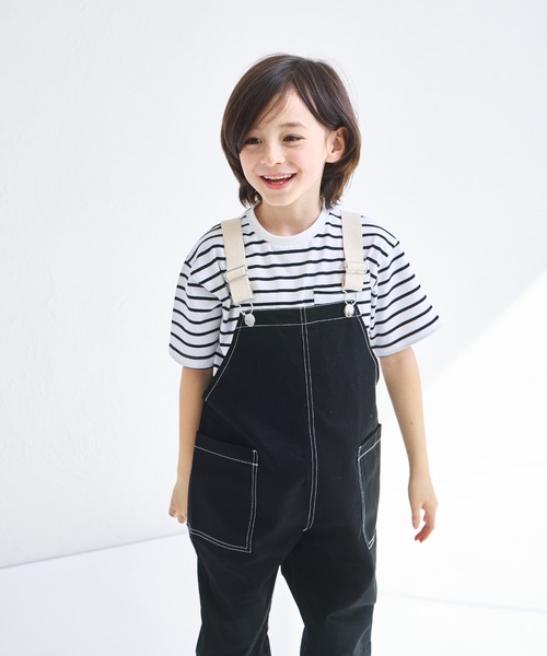 pairmanon（ペアマノン）の「【綿100%】【リンクコーデ】ツイルサロペット（サロペット/オーバーオール・キッズ・アイボリー/ブラック/ホワイト系その他/ベージュ・120/150/140/130/110/90/100）」の14枚目の写真