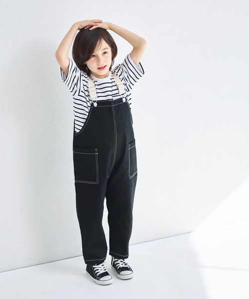 pairmanon（ペアマノン）の「【綿100%】【リンクコーデ】ツイルサロペット（サロペット/オーバーオール・キッズ・アイボリー/ブラック/ホワイト系その他/ベージュ・120/150/140/130/110/90/100）」の18枚目の写真