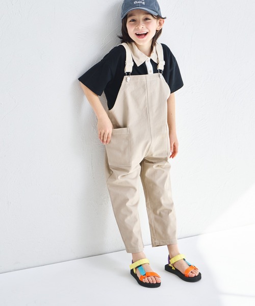 pairmanon（ペアマノン）の「【綿100%】【リンクコーデ】ツイルサロペット（サロペット/オーバーオール・キッズ・アイボリー/ブラック/ホワイト系その他/ベージュ・120/150/140/130/110/90/100）」の21枚目の写真