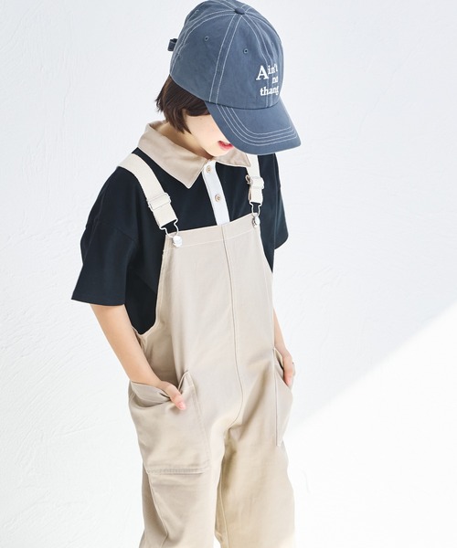pairmanon（ペアマノン）の「【綿100%】【リンクコーデ】ツイルサロペット（サロペット/オーバーオール・キッズ・アイボリー/ブラック/ホワイト系その他/ベージュ・120/150/140/130/110/90/100）」の22枚目の写真
