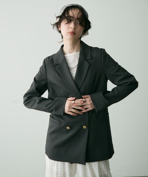 Trish（トリッシュ）の「金釦ダブルテーラーJK（テーラードジャケット・レディース・チャコールグレー/ブラック/ネイビー/ブラウン/その他・MEDIUM）」の14枚目の写真