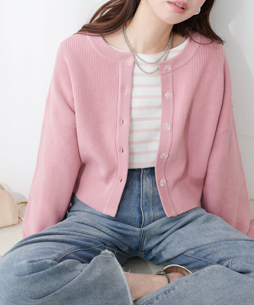 【WEB限定】クリア釦レトロショートカーデ（カーディガン/ボレロ）｜natural couture（ナチュラルクチュール）