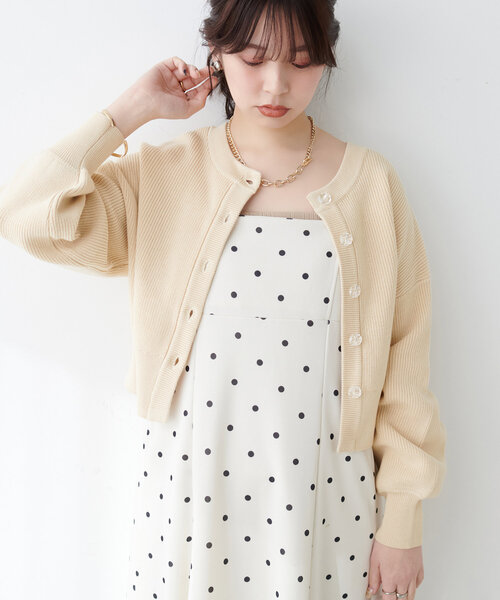 【WEB限定】クリア釦レトロショートカーデ（カーディガン/ボレロ）｜natural couture（ナチュラルクチュール）