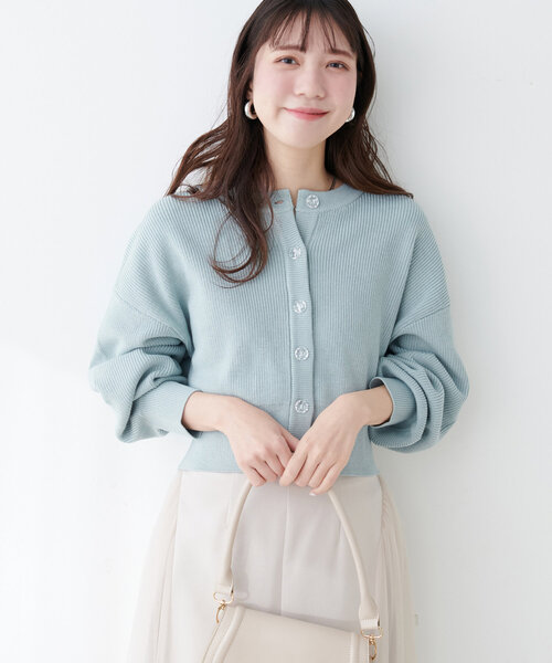 【WEB限定】クリア釦レトロショートカーデ（カーディガン/ボレロ）｜natural couture（ナチュラルクチュール）