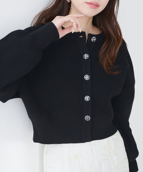 【WEB限定】クリア釦レトロショートカーデ（カーディガン/ボレロ）｜natural couture（ナチュラルクチュール）