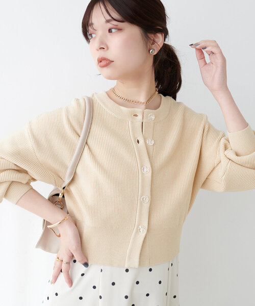 【WEB限定】クリア釦レトロショートカーデ（カーディガン/ボレロ）｜natural couture（ナチュラルクチュール）