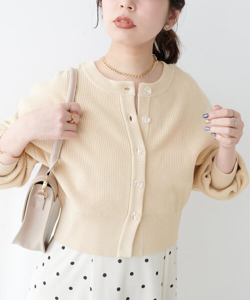【WEB限定】クリア釦レトロショートカーデ（カーディガン/ボレロ）｜natural couture（ナチュラルクチュール）