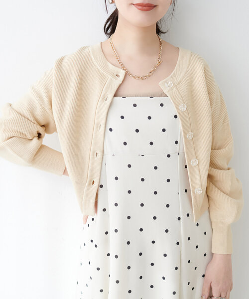 【WEB限定】クリア釦レトロショートカーデ（カーディガン/ボレロ）｜natural couture（ナチュラルクチュール）