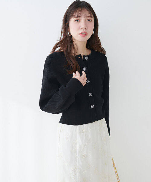 【WEB限定】クリア釦レトロショートカーデ（カーディガン/ボレロ）｜natural couture（ナチュラルクチュール）