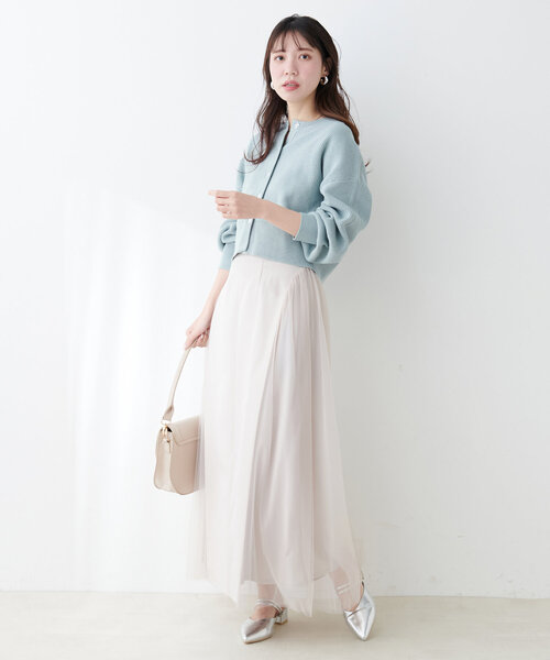 【WEB限定】クリア釦レトロショートカーデ（カーディガン/ボレロ）｜natural couture（ナチュラルクチュール）