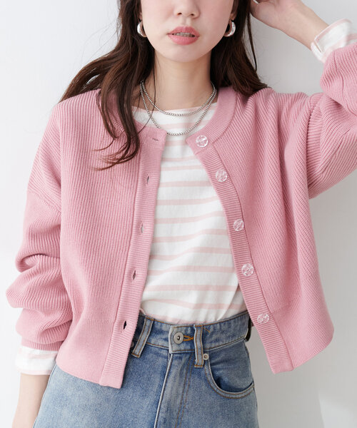 【WEB限定】クリア釦レトロショートカーデ（カーディガン/ボレロ）｜natural couture（ナチュラルクチュール）