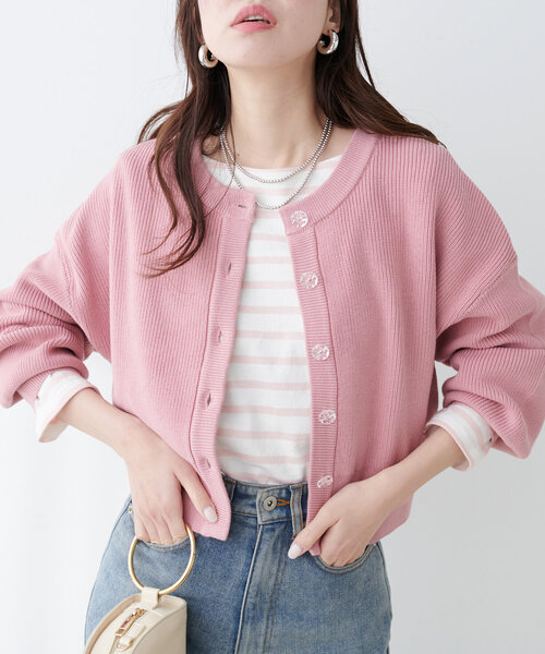 【WEB限定】クリア釦レトロショートカーデ（カーディガン/ボレロ）｜natural couture（ナチュラルクチュール）