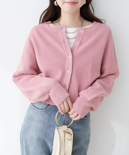 【WEB限定】クリア釦レトロショートカーデ（カーディガン/ボレロ）｜natural couture（ナチュラルクチュール）