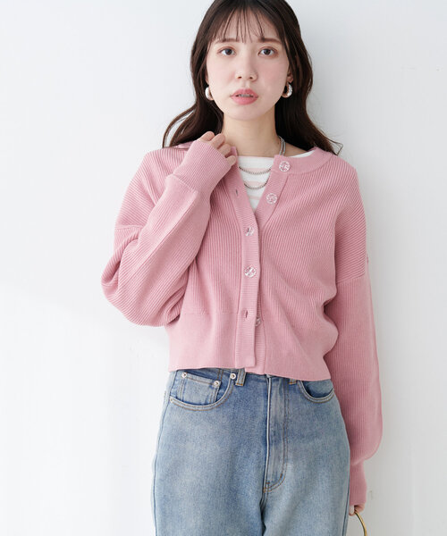 【WEB限定】クリア釦レトロショートカーデ（カーディガン/ボレロ）｜natural couture（ナチュラルクチュール）
