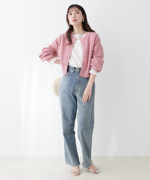 【WEB限定】クリア釦レトロショートカーデ（カーディガン/ボレロ）｜natural couture（ナチュラルクチュール）