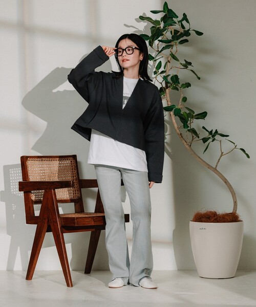 FREAK'S STORE(フリークスストア)の「ポンチ Vネックショートスウェット(スウェット・レディース・ブルー/チャコール・フリ-)」の21枚目の写真