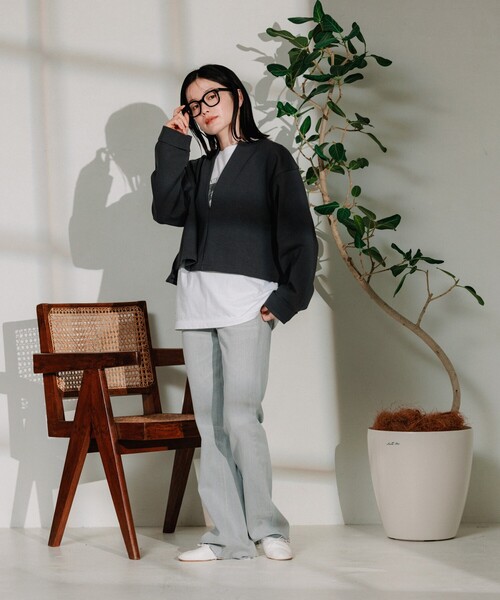 FREAK'S STORE(フリークスストア)の「ポンチ Vネックショートスウェット(スウェット・レディース・ブルー/チャコール・フリ-)」の22枚目の写真