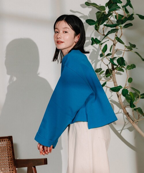 Vネックショートスウェットトップス GRY FREAK'S STORE｜ポンチ Vネックショートスウェット 25SS