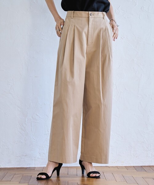 coen（コーエン）の「コットンナイロンツータックワイドパンツ（チノパンツ・レディース・オリーブ/ベージュ/ブラック・S/M）」の2枚目の写真