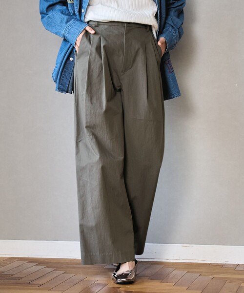 coen（コーエン）の「コットンナイロンツータックワイドパンツ（チノパンツ・レディース・オリーブ/ベージュ/ブラック・S/M）」の3枚目の写真