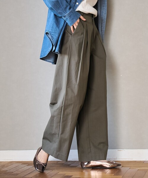 coen（コーエン）の「コットンナイロンツータックワイドパンツ（チノパンツ・レディース・オリーブ/ベージュ/ブラック・S/M）」の18枚目の写真