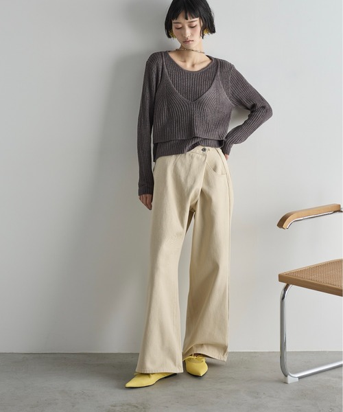 THE YOn（ザヨン）の「フェイクキャミレイヤードニットプルオーバー（ニット/セーター・レディース・ベージュ/オフホワイト/ピンク/チャコールグレー・FREE）」の13枚目の写真