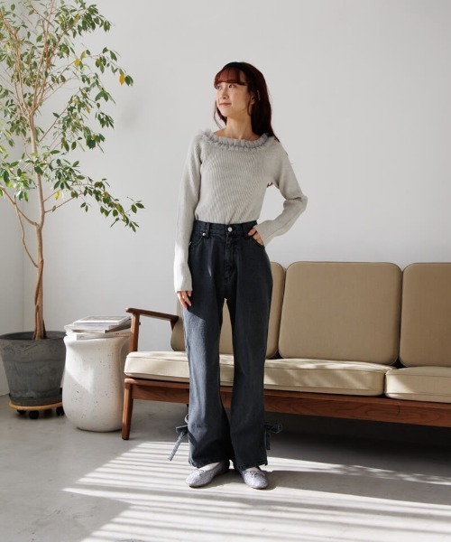 flower（フラワー）の「スウィートフリルニット（ニット/セーター・レディース・ミント/ホワイト・FREE）」の13枚目の写真