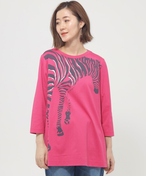 EVEX by KRIZIA(エヴェックスバイクリツィア)の「【ウォッシャブル】ゼブラバックプリントチュニックカットソー(Tシャツ/カットソー・レディース・オフホワイト/ダークネイビー/ピンク・40/42)」の1枚目の写真