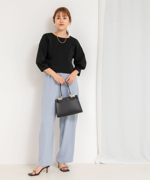 NOLLEY’S（ノーリーズ）の「《セットアップ対応》ニュアンスジョーゼットセミワイドパンツ（その他パンツ・レディース・ネイビー/オフホワイト/サックスブルー・38/36）」の6枚目の写真