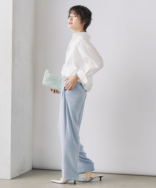 NOLLEY’S（ノーリーズ）の「《セットアップ対応》ニュアンスジョーゼットセミワイドパンツ（その他パンツ・レディース・ネイビー/オフホワイト/サックスブルー・38/36）」の8枚目の写真