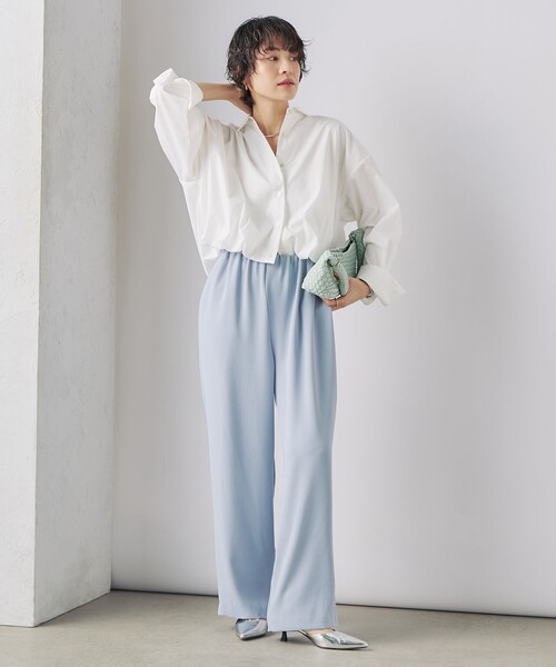 NOLLEY’S（ノーリーズ）の「《セットアップ対応》ニュアンスジョーゼットセミワイドパンツ（その他パンツ・レディース・ネイビー/オフホワイト/サックスブルー・38/36）」の11枚目の写真