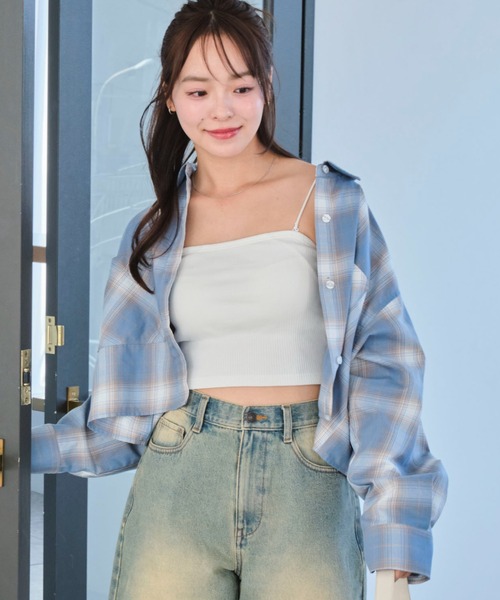 WEGO(ウィゴー)の「WEGO/チェックショートシャツ(シャツ/ブラウス・レディース・サックスブルー/ブラック・FREE)」の1枚目の写真